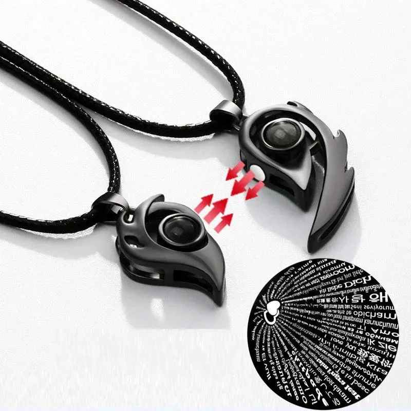 100 Languages I Love You Projection Magnetic Couple Heart Necklace