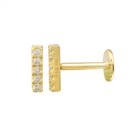 14K Yellow Gold Bar Diamond Flat Back Earrings