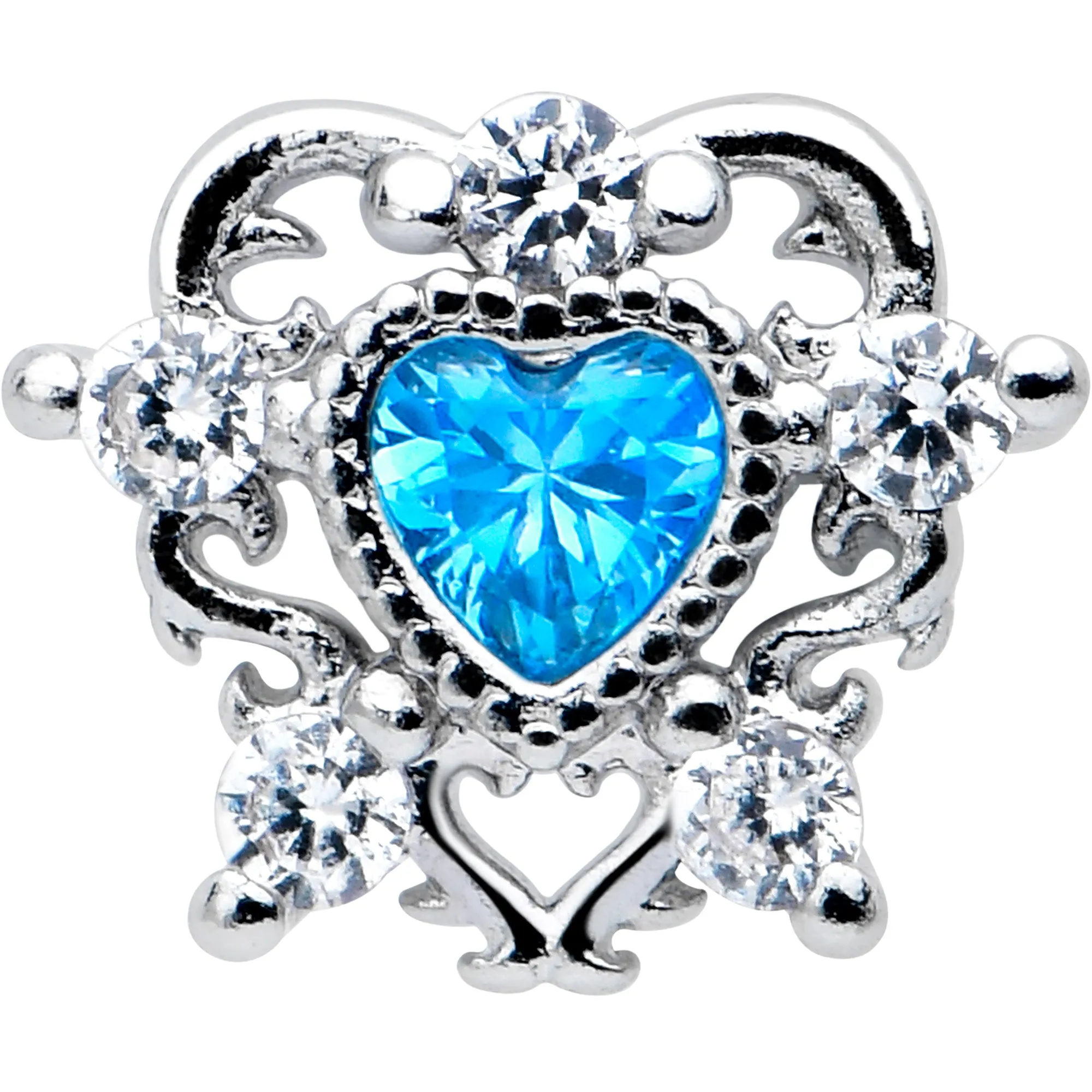 16 Gauge 5/16 Blue Clear CZ Gem Heart Pair Labret Monroe Tragus