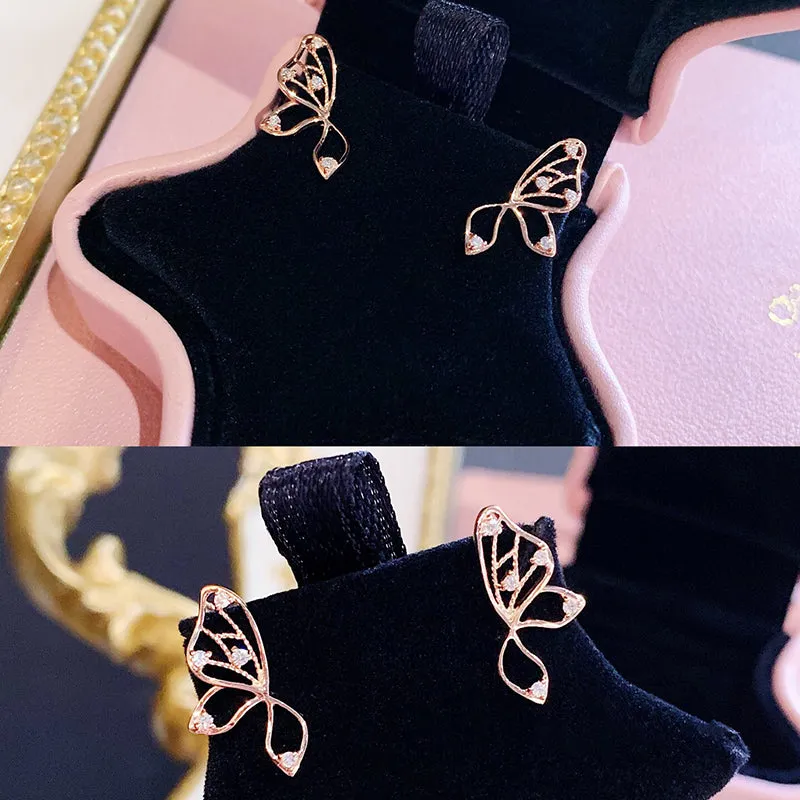 18K Gold 0.045ct Natural Diamond Butterfly Earrings