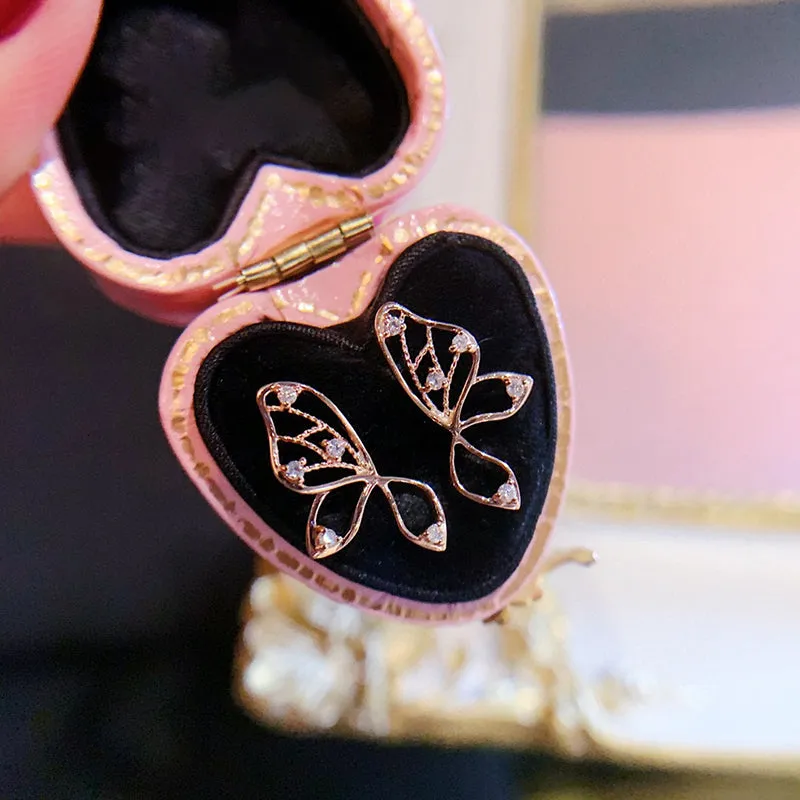 18K Gold 0.045ct Natural Diamond Butterfly Earrings