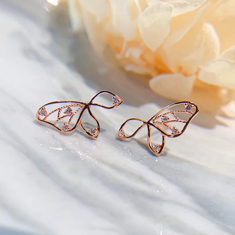 18K Gold 0.045ct Natural Diamond Butterfly Earrings