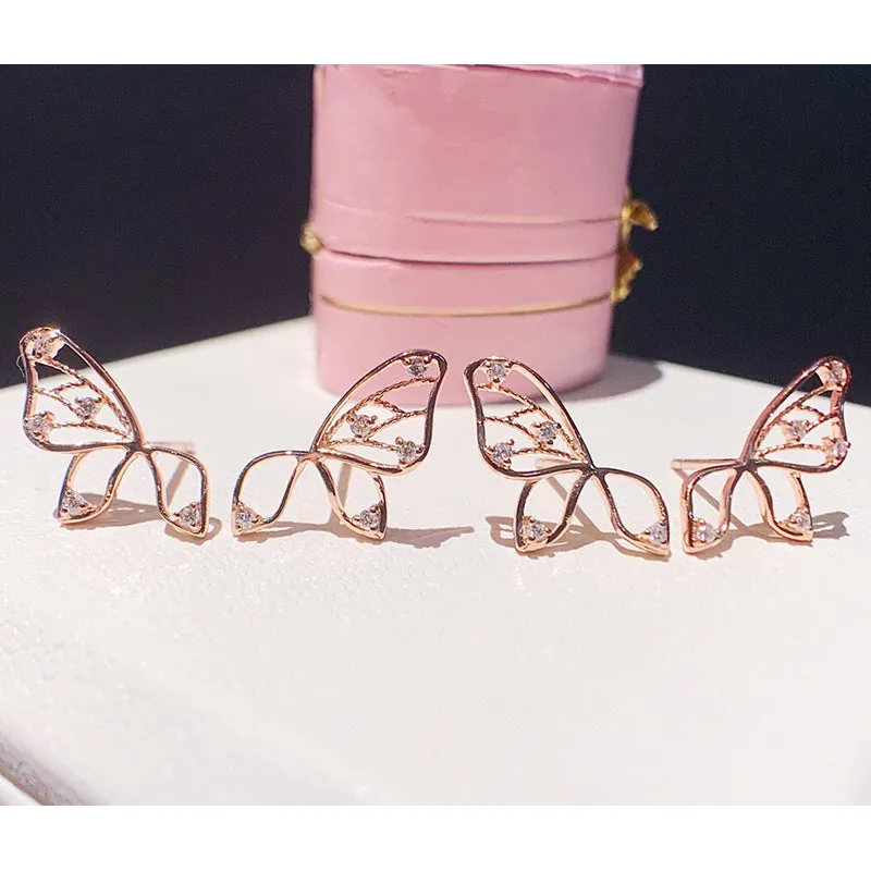18K Gold 0.045ct Natural Diamond Butterfly Earrings