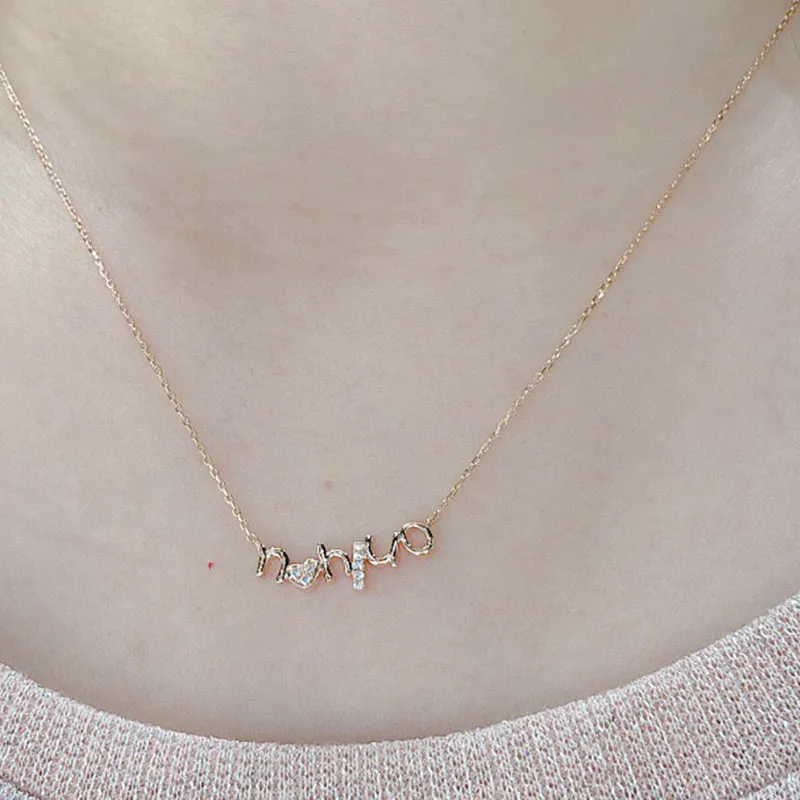 18K Gold 0.04ct Natural Diamond Name"NHIUO" Necklace