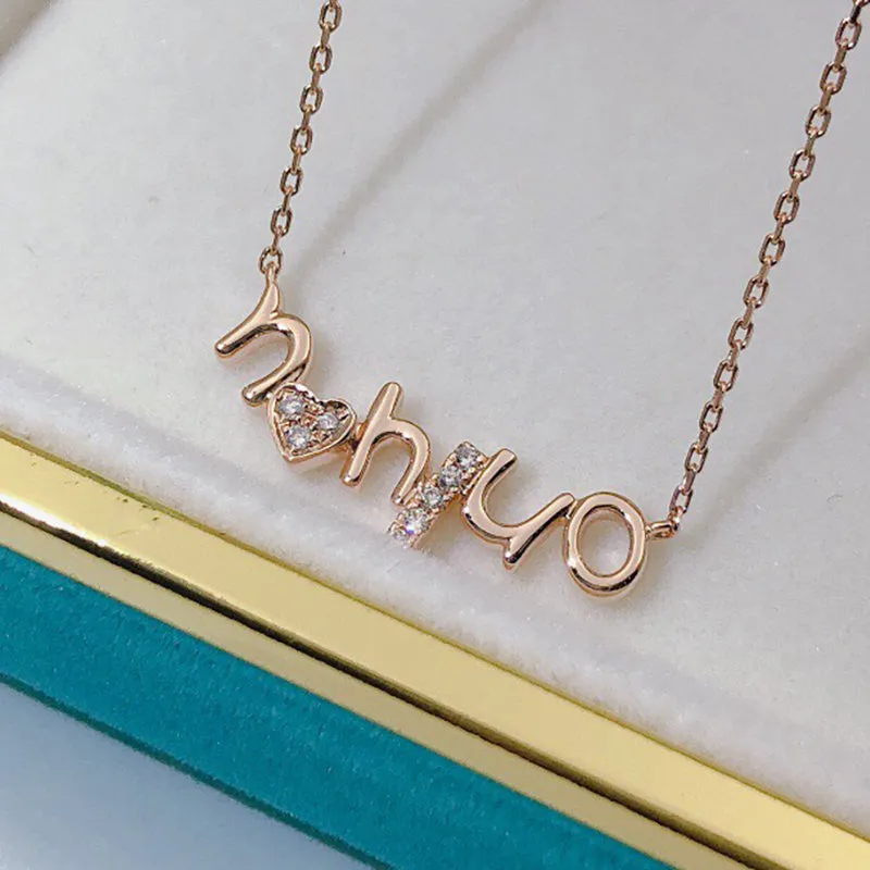 18K Gold 0.04ct Natural Diamond Name"NHIUO" Necklace