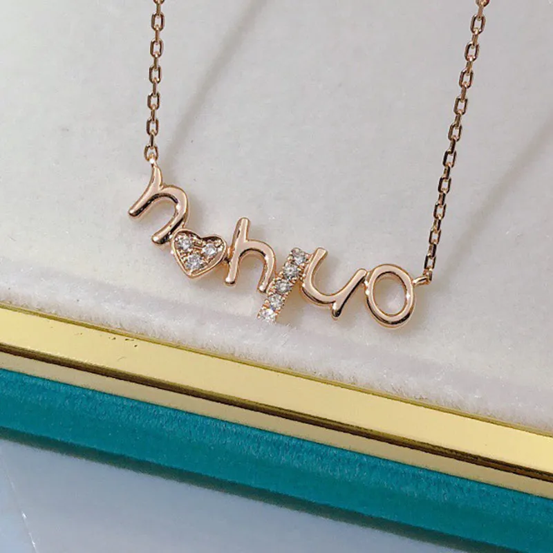 18K Gold 0.04ct Natural Diamond Name"NHIUO" Necklace