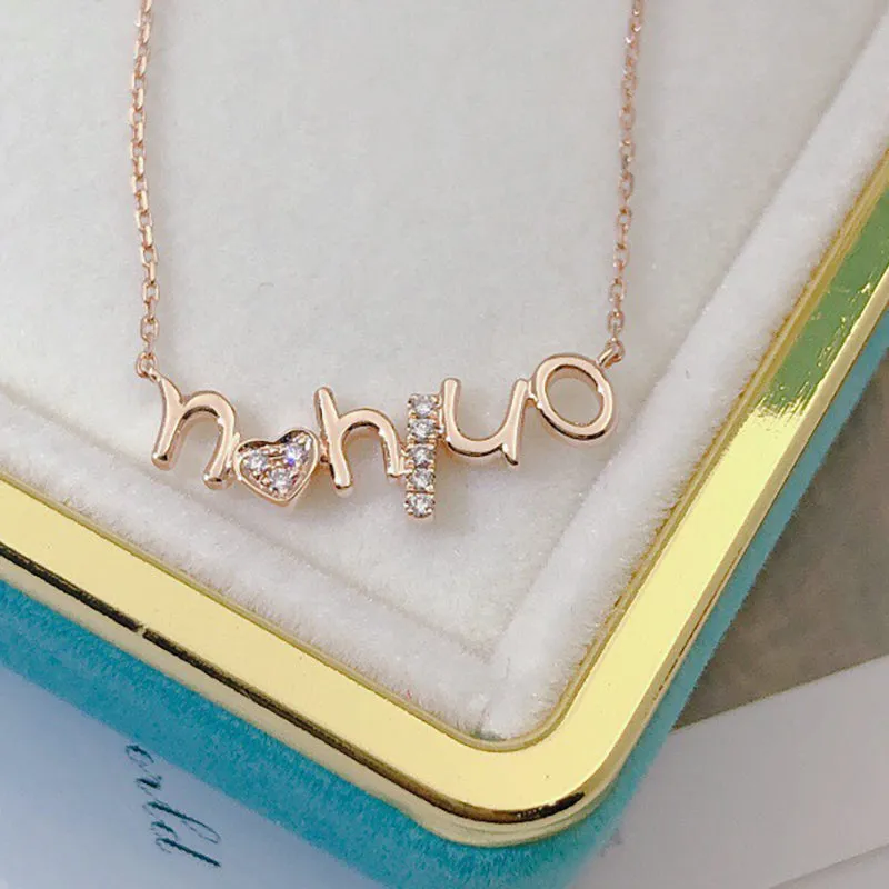 18K Gold 0.04ct Natural Diamond Name"NHIUO" Necklace