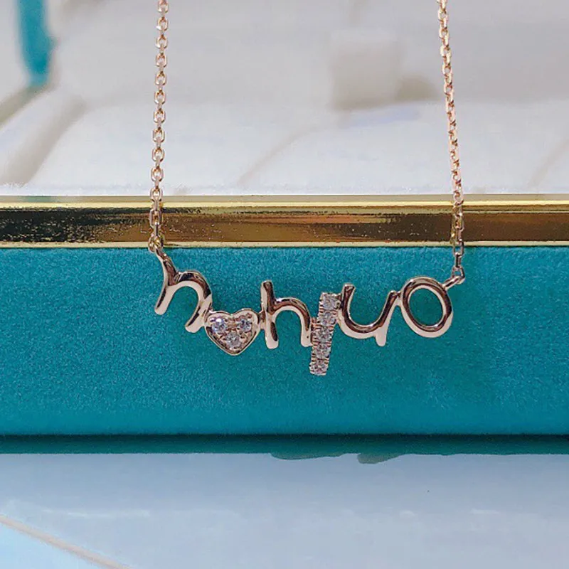 18K Gold 0.04ct Natural Diamond Name"NHIUO" Necklace