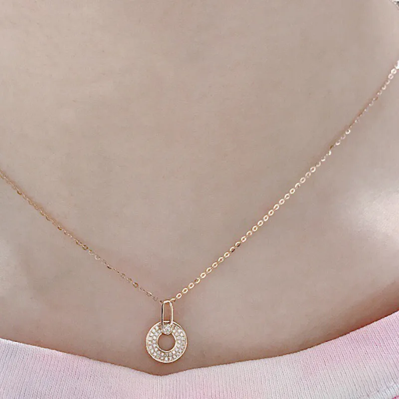 18K Gold 0.135ct Real Diamond Round Wheels Halo Pendant Necklace Color H, Clarity SI