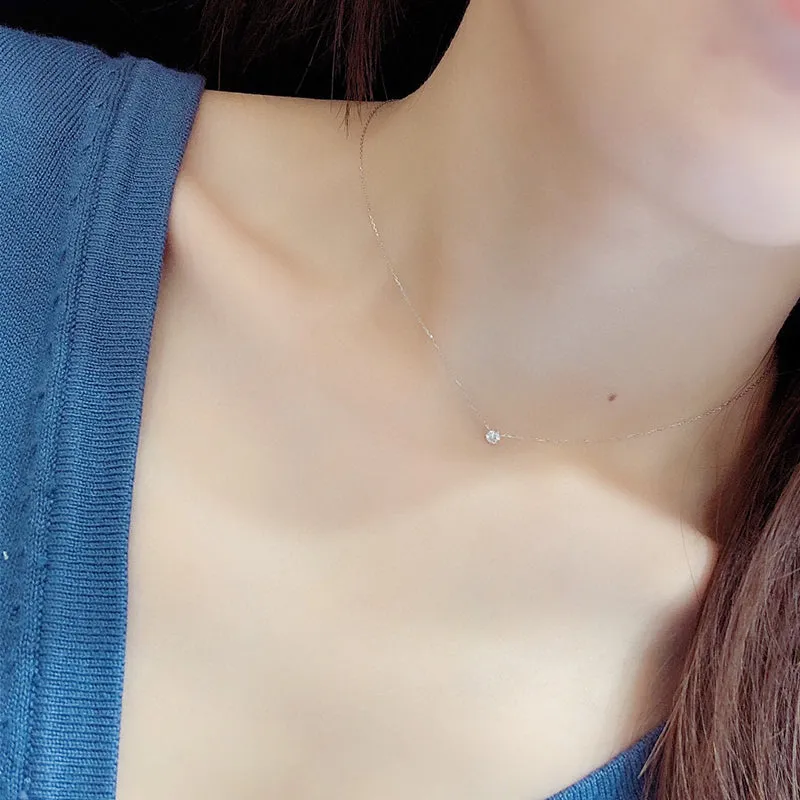 18K Gold Classic Diamond Pendant Necklace Exclusively Handcrafted 0.10 Carat Natural Diamond (H-F Color, VS1-VS2 Clarity)