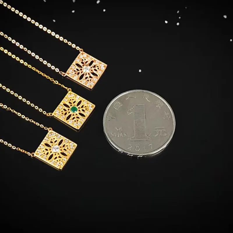 18K Gold Diamond Emerald Necklaces Pandent Exclusively Handcrafted 0.055 Carat Natural Diamond (H-F Color, VS1-VS2 Clarity)