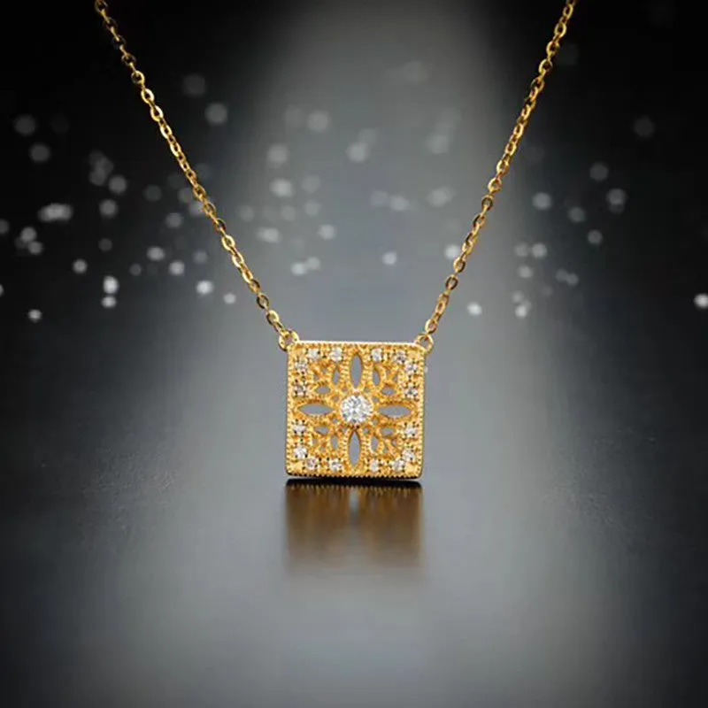 18K Gold Diamond Emerald Necklaces Pandent Exclusively Handcrafted 0.055 Carat Natural Diamond (H-F Color, VS1-VS2 Clarity)