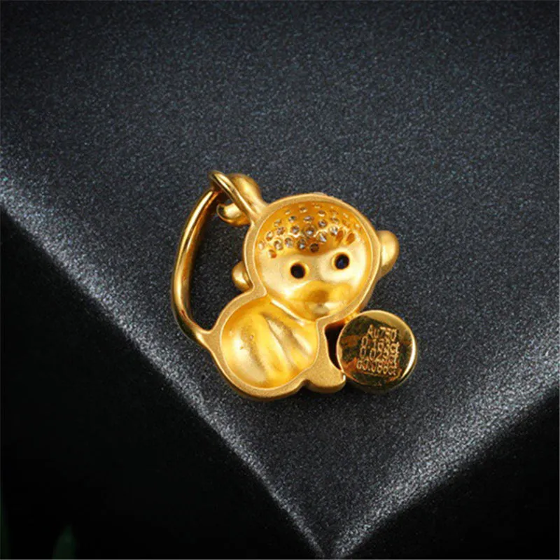 18K Gold Diamond Sapphire Round Cut Natural Opal 13X15MM Monkey Pendant Necklace