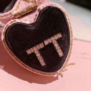 18K Gold Letter T 0.065ct Real Diamond Stud Earrings