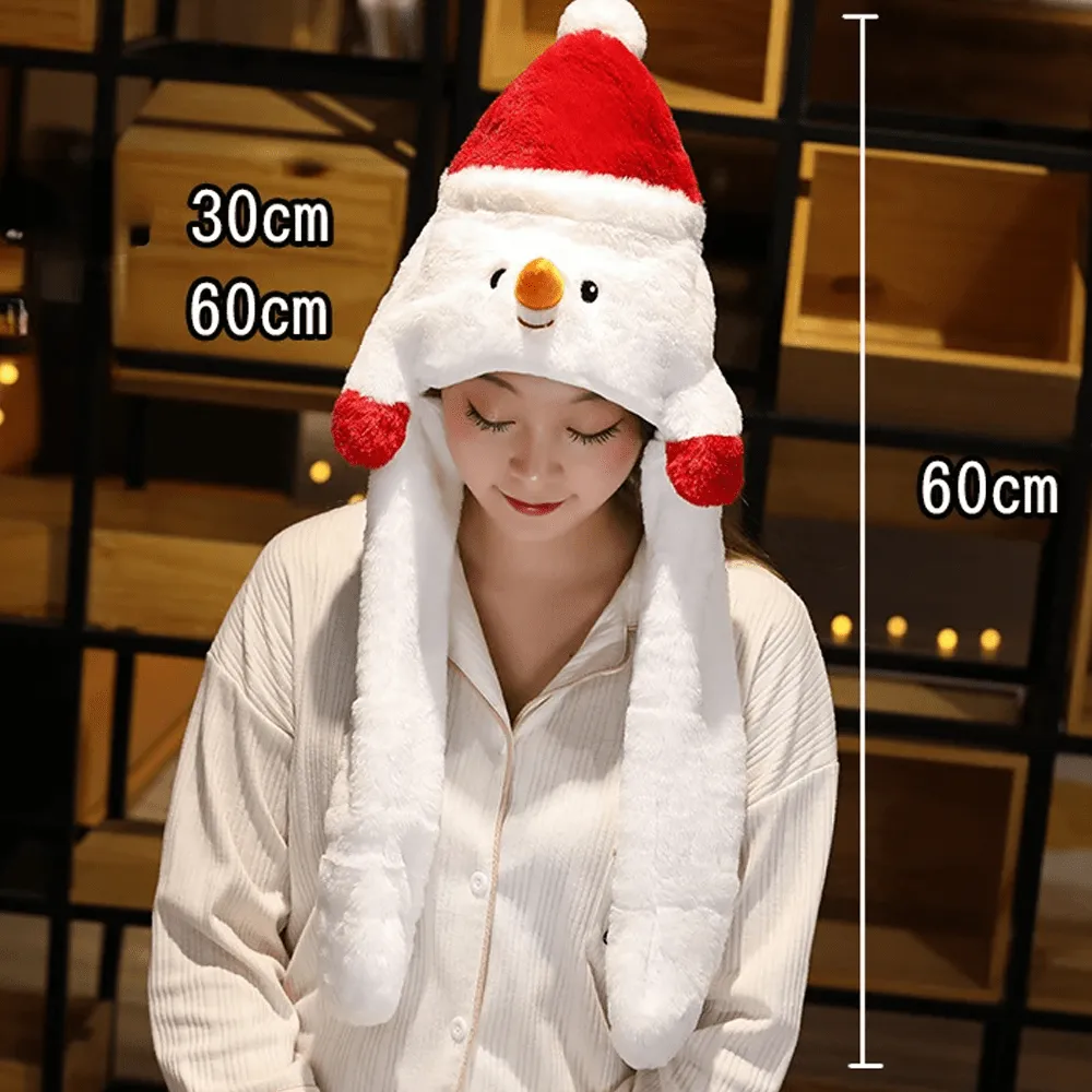 2 Pack Snowman & Santa Moving Ears & Mustache Christmas Hats
