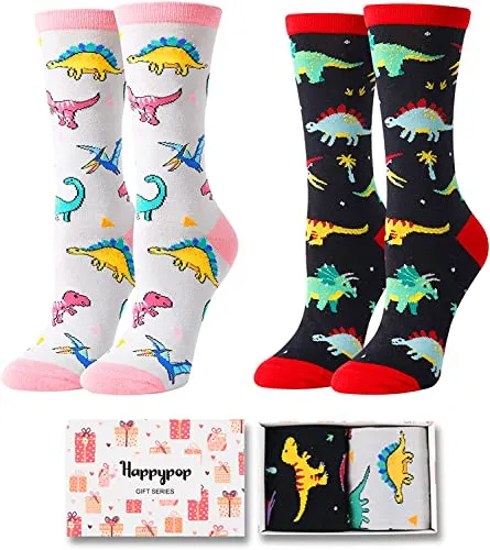 2 Pairs Women's Dinosaur Socks Dinosaur Gifts For Dinosaur Lovers Mom Women