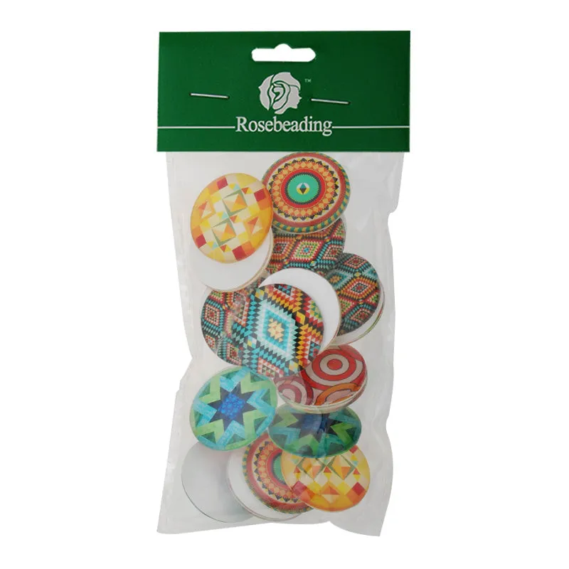 30MM Round pattern glass cabochons with mixed kaleidoscope,flat back,thickness 7mm,20 pieces/lot