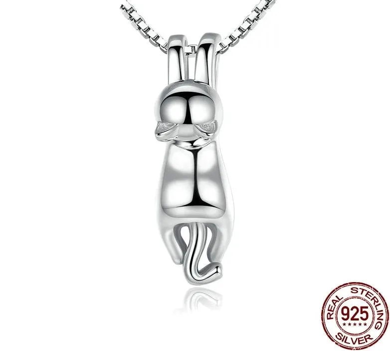 925 Sterling Silver Lovely Cat Long Tail Necklace