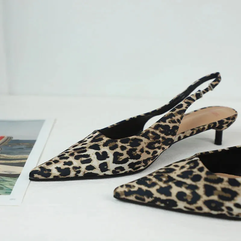 ADVBRIDGE  -  Luxury Brand Women Low Heels Shoes Leopard Print Comfort Work Slingback Footwear Summer Fashion Pointed Lady Mules Sandals