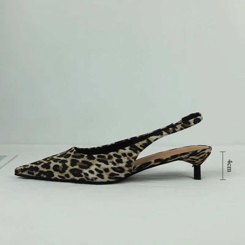 ADVBRIDGE  -  Luxury Brand Women Low Heels Shoes Leopard Print Comfort Work Slingback Footwear Summer Fashion Pointed Lady Mules Sandals