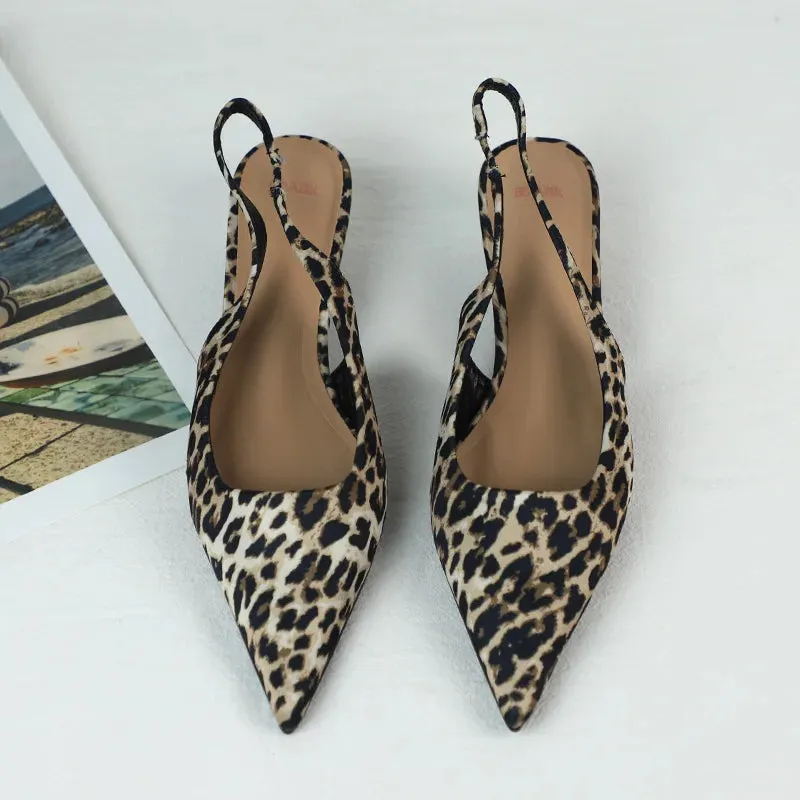 ADVBRIDGE  -  Luxury Brand Women Low Heels Shoes Leopard Print Comfort Work Slingback Footwear Summer Fashion Pointed Lady Mules Sandals