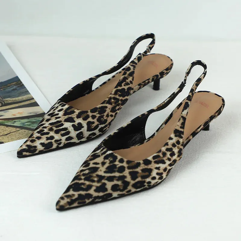 ADVBRIDGE  -  Luxury Brand Women Low Heels Shoes Leopard Print Comfort Work Slingback Footwear Summer Fashion Pointed Lady Mules Sandals