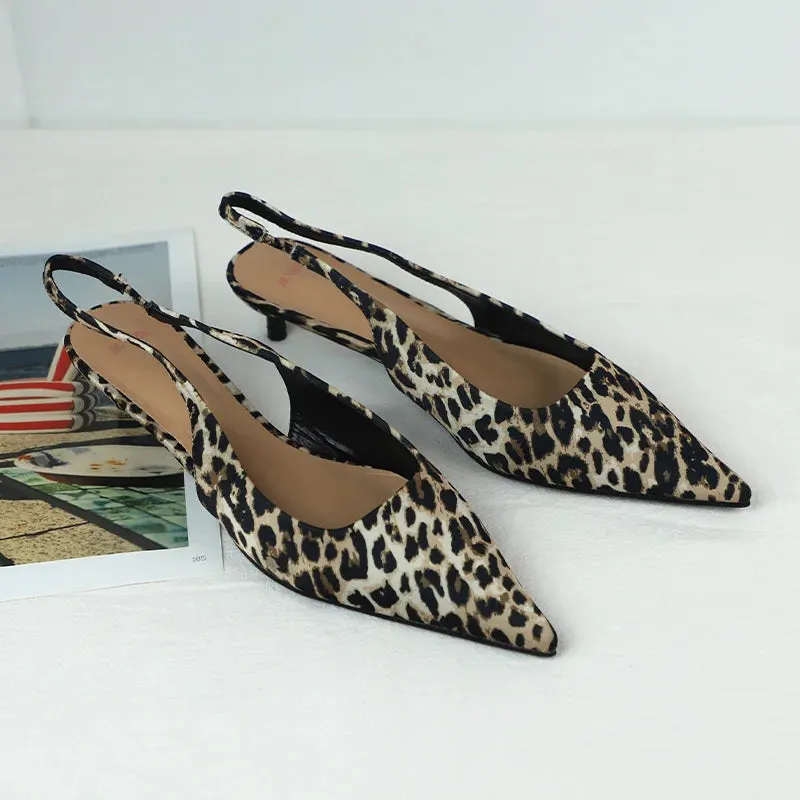 ADVBRIDGE  -  Luxury Brand Women Low Heels Shoes Leopard Print Comfort Work Slingback Footwear Summer Fashion Pointed Lady Mules Sandals