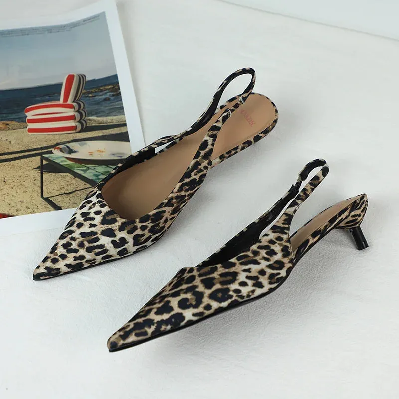 ADVBRIDGE  -  Luxury Brand Women Low Heels Shoes Leopard Print Comfort Work Slingback Footwear Summer Fashion Pointed Lady Mules Sandals