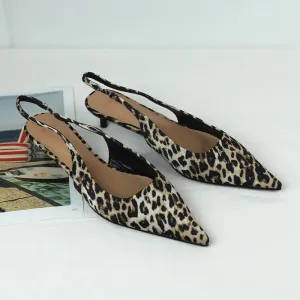 ADVBRIDGE  -  Luxury Brand Women Low Heels Shoes Leopard Print Comfort Work Slingback Footwear Summer Fashion Pointed Lady Mules Sandals