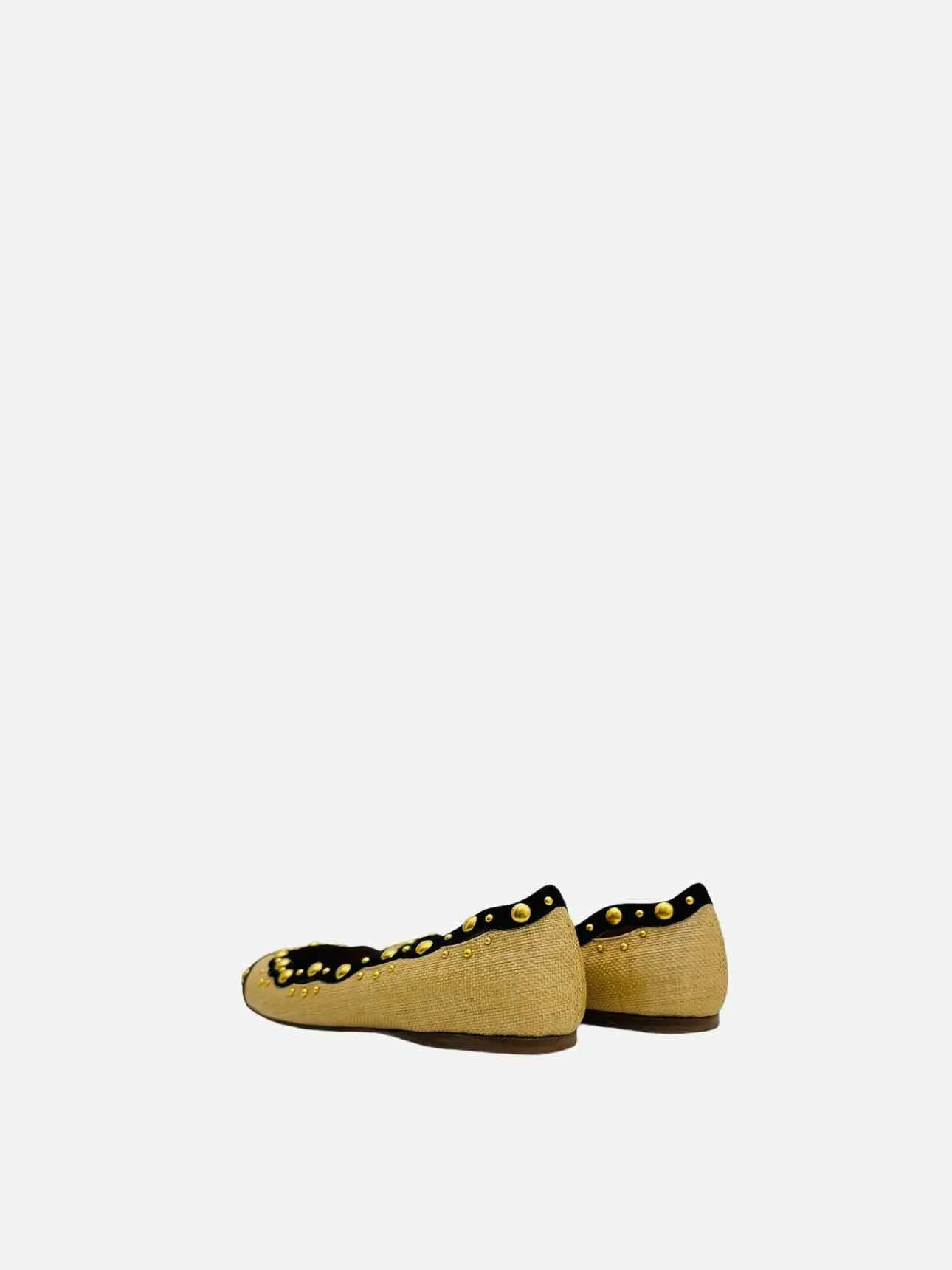 ALAIA Raffia Beige & Black Ballet Flats 38