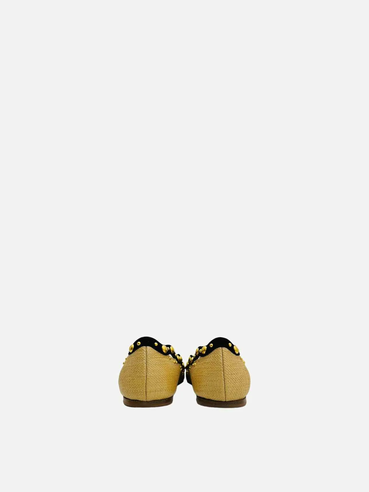 ALAIA Raffia Beige & Black Ballet Flats 38
