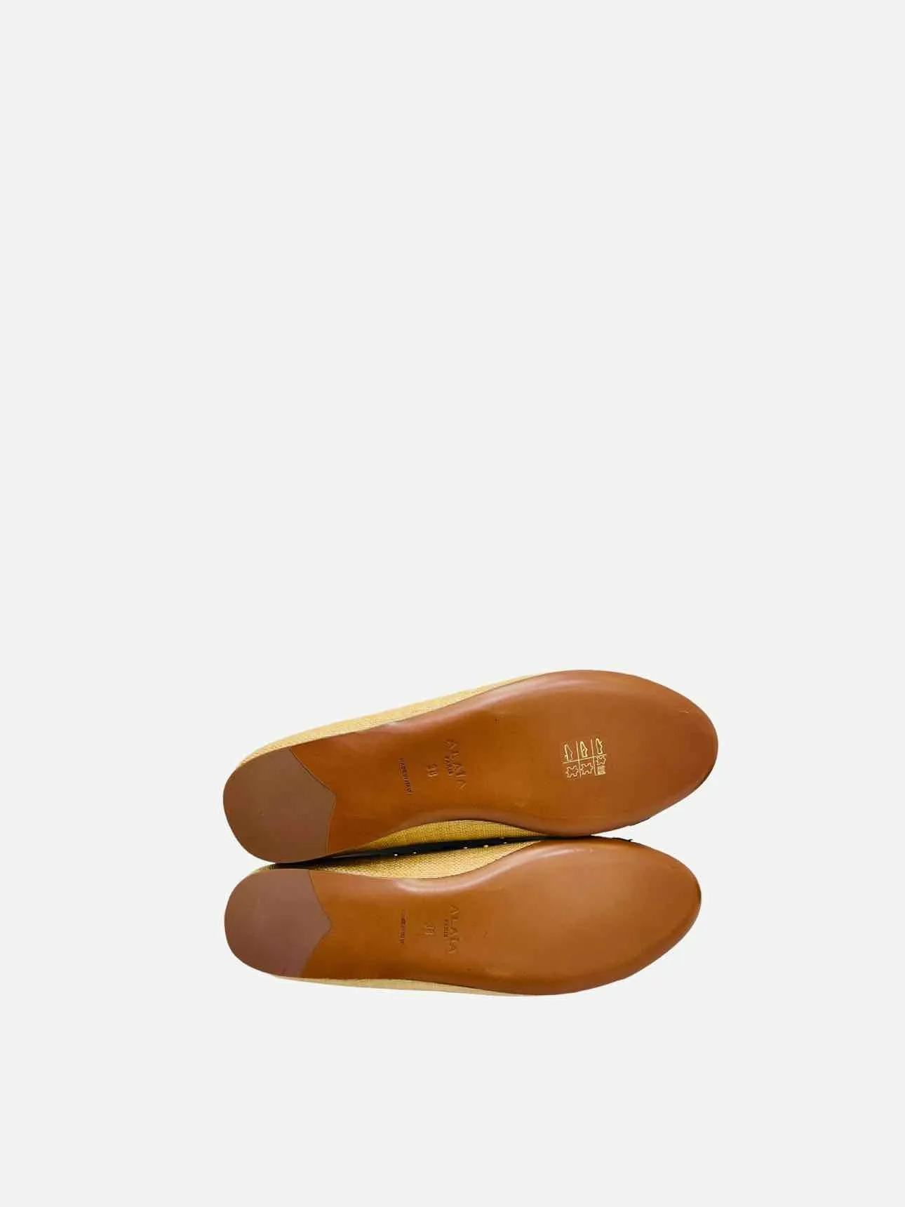 ALAIA Raffia Beige & Black Ballet Flats 38