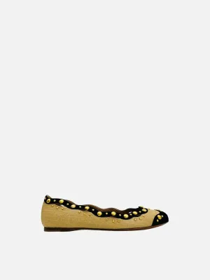 ALAIA Raffia Beige & Black Ballet Flats 38