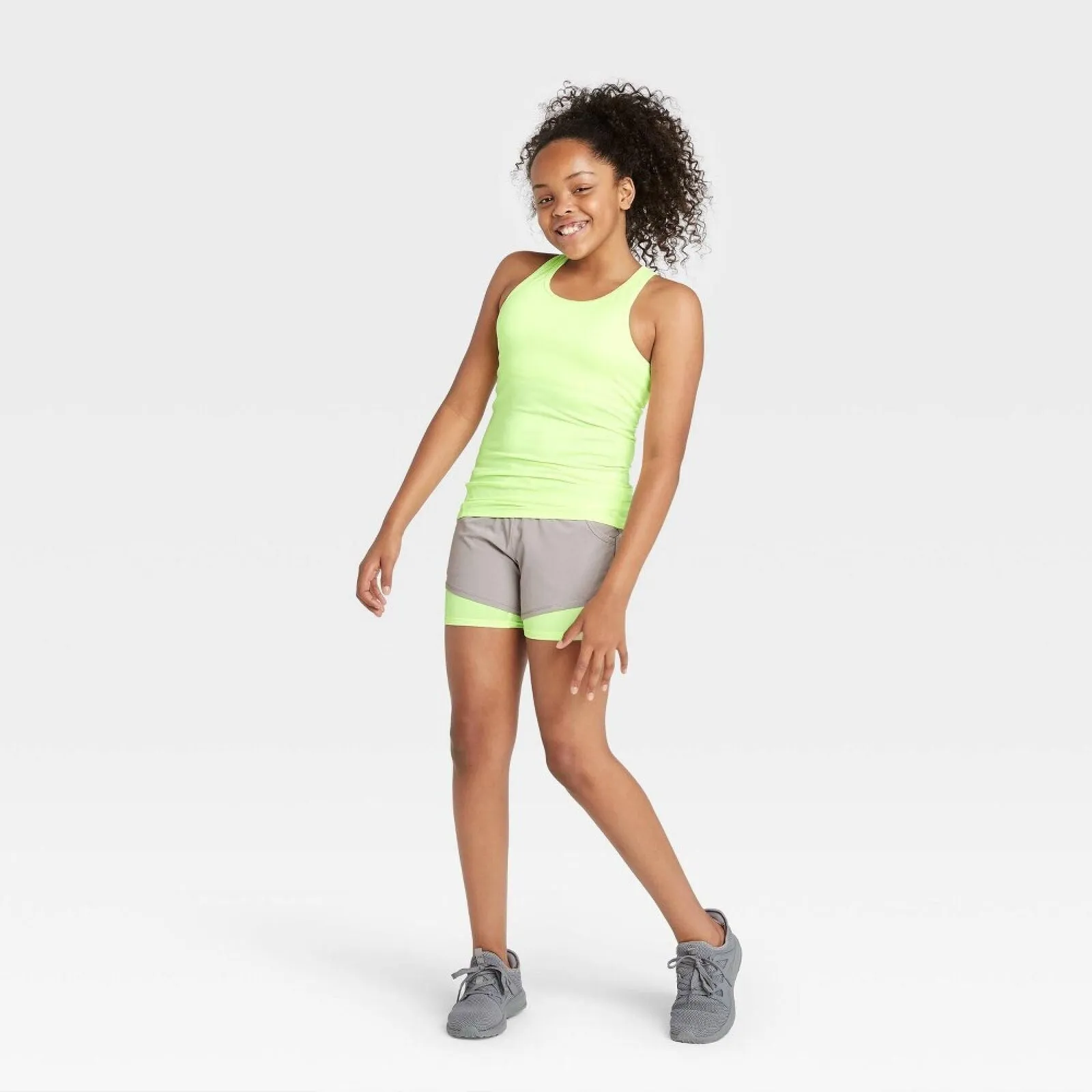 All In Motion Girls Knit Racerback Tank Top 77335698 Green Yellow XL