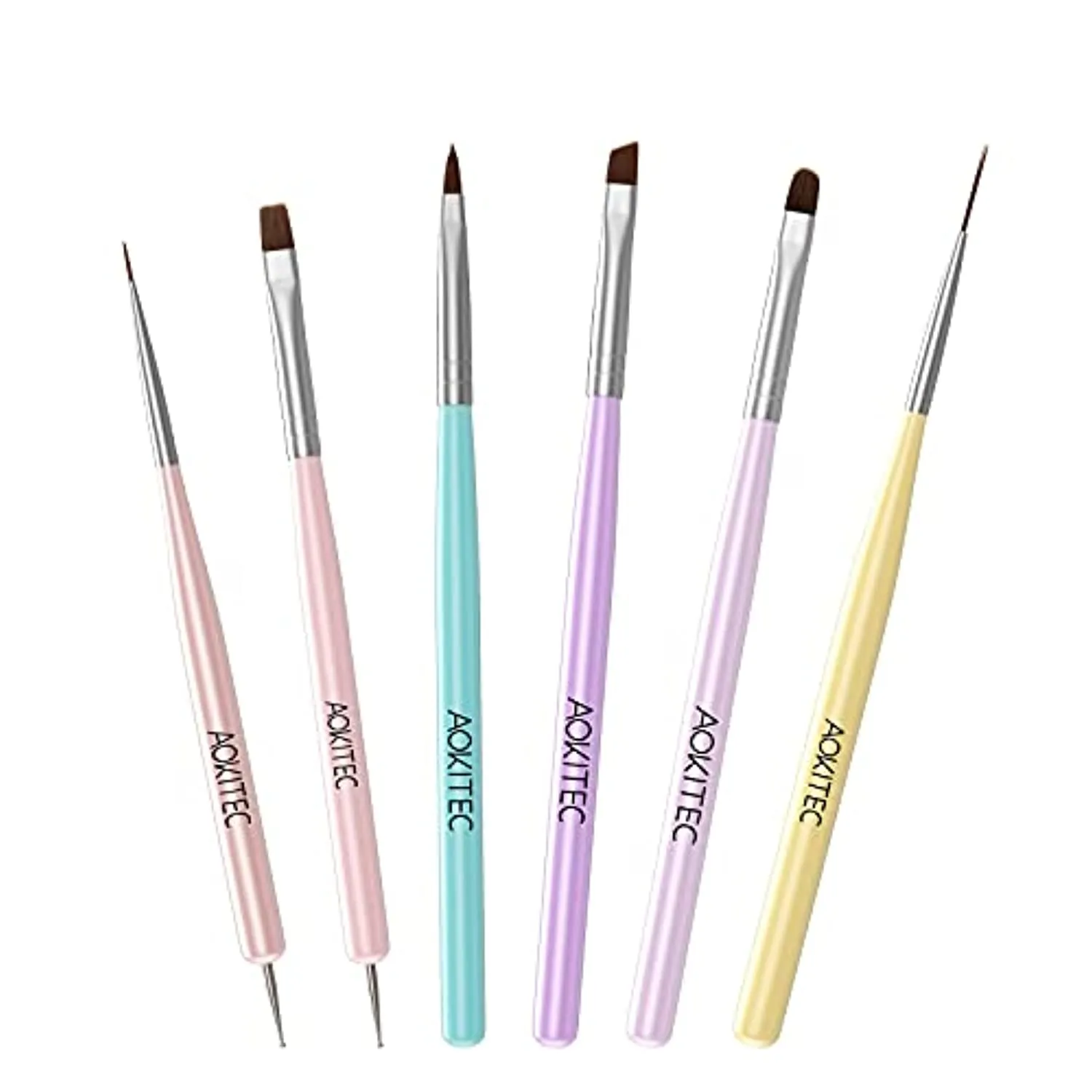 Aokitec Nail Art Brushes 6pcs Set Gel Polish Nail Art Design Pen Painting Tools with Nail Extension Gel Brush Builder Gel Brush Nail Dotting Pen & Nail Art Liner Brush for Salon at Home DIY Manicure