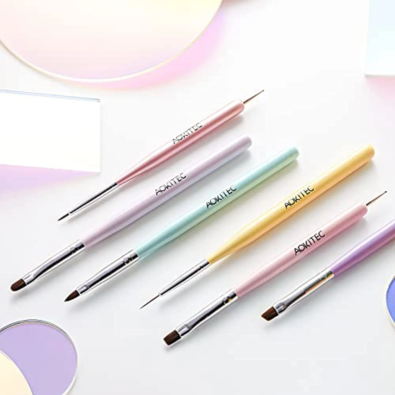 Aokitec Nail Art Brushes 6pcs Set Gel Polish Nail Art Design Pen Painting Tools with Nail Extension Gel Brush Builder Gel Brush Nail Dotting Pen & Nail Art Liner Brush for Salon at Home DIY Manicure