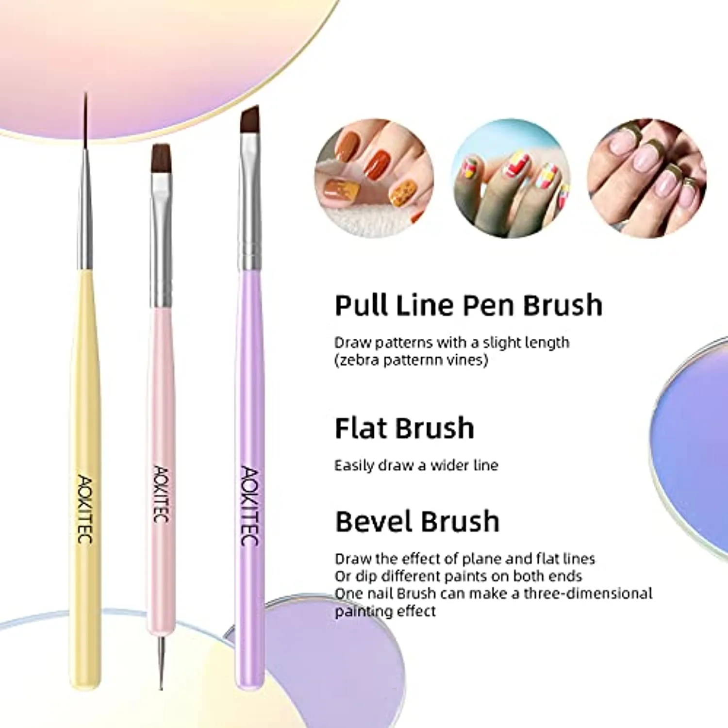 Aokitec Nail Art Brushes 6pcs Set Gel Polish Nail Art Design Pen Painting Tools with Nail Extension Gel Brush Builder Gel Brush Nail Dotting Pen & Nail Art Liner Brush for Salon at Home DIY Manicure