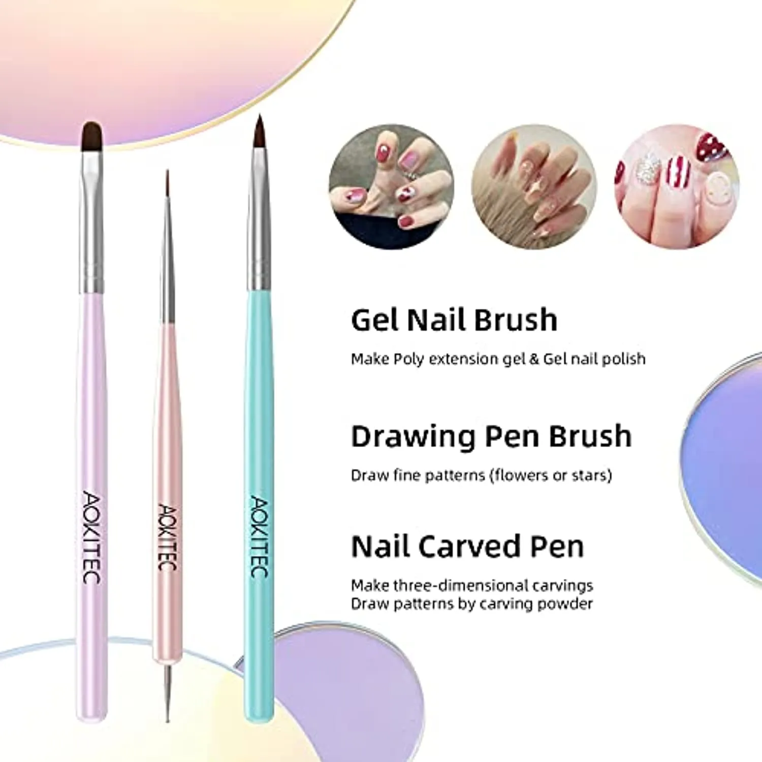 Aokitec Nail Art Brushes 6pcs Set Gel Polish Nail Art Design Pen Painting Tools with Nail Extension Gel Brush Builder Gel Brush Nail Dotting Pen & Nail Art Liner Brush for Salon at Home DIY Manicure
