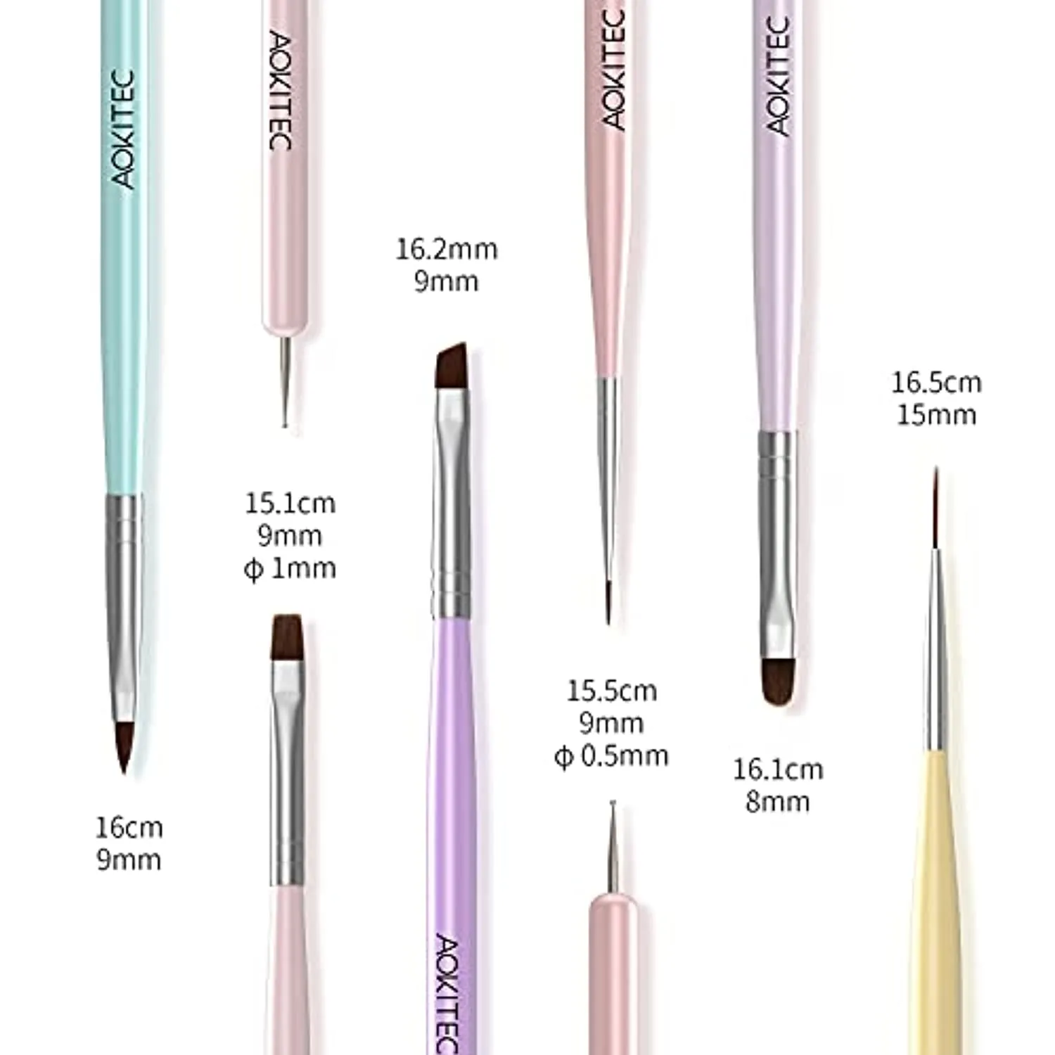 Aokitec Nail Art Brushes 6pcs Set Gel Polish Nail Art Design Pen Painting Tools with Nail Extension Gel Brush Builder Gel Brush Nail Dotting Pen & Nail Art Liner Brush for Salon at Home DIY Manicure