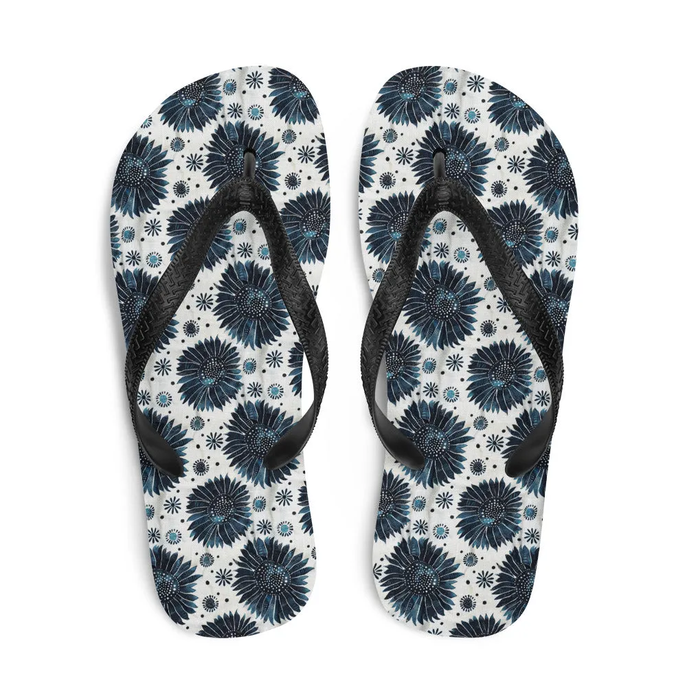 Aqua Florettes on White - Flip-Flops