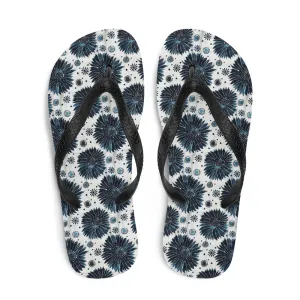 Aqua Florettes on White - Flip-Flops