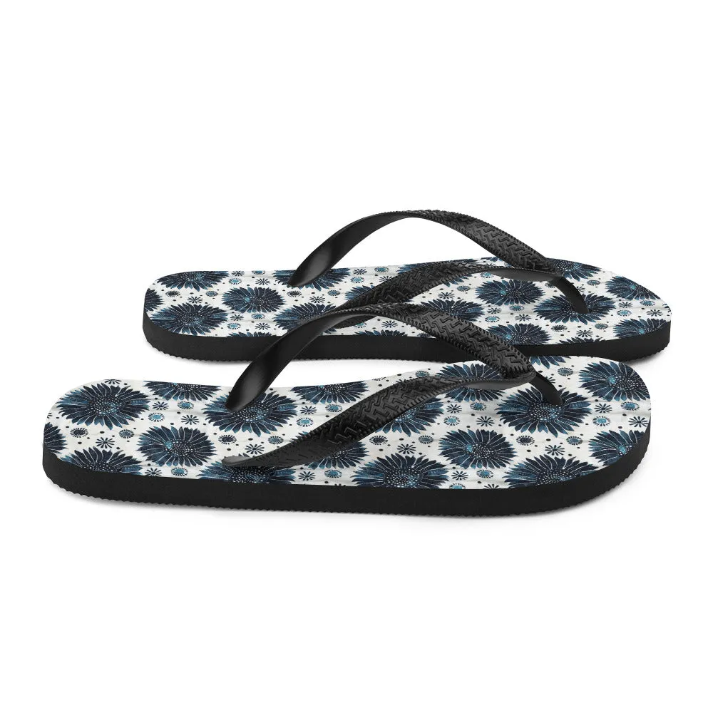 Aqua Florettes on White - Flip-Flops