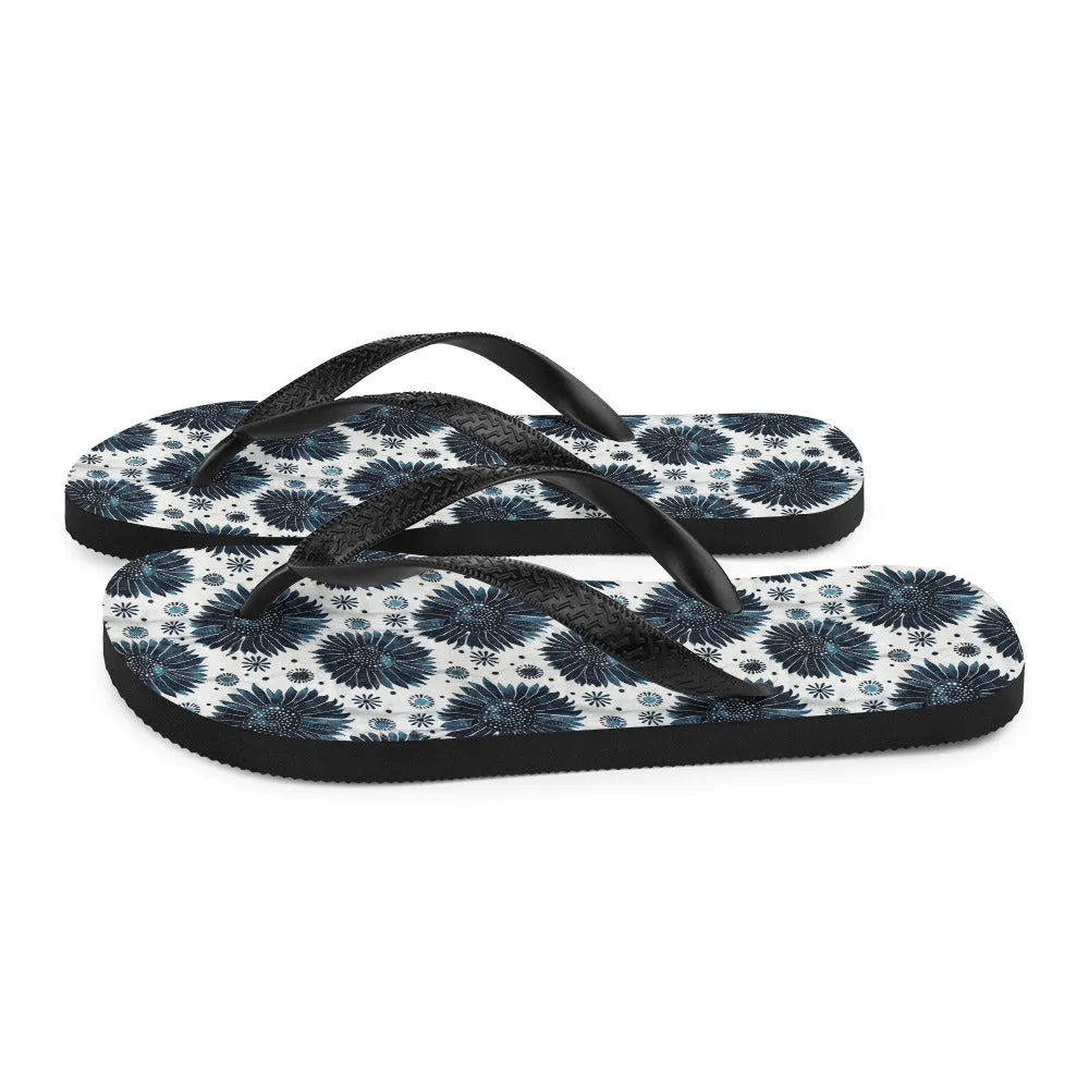 Aqua Florettes on White - Flip-Flops