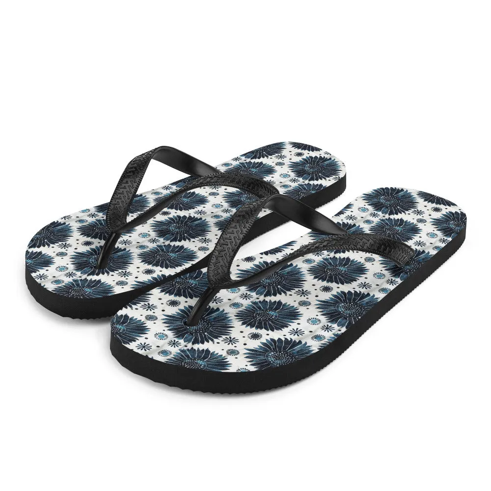 Aqua Florettes on White - Flip-Flops