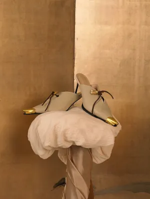 Artisanal Lunna Heeled Mules - Sand/Gold