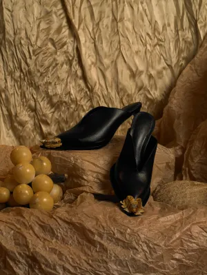 Artisanal Saga Heeled Mules - Black/Tarnished Sun