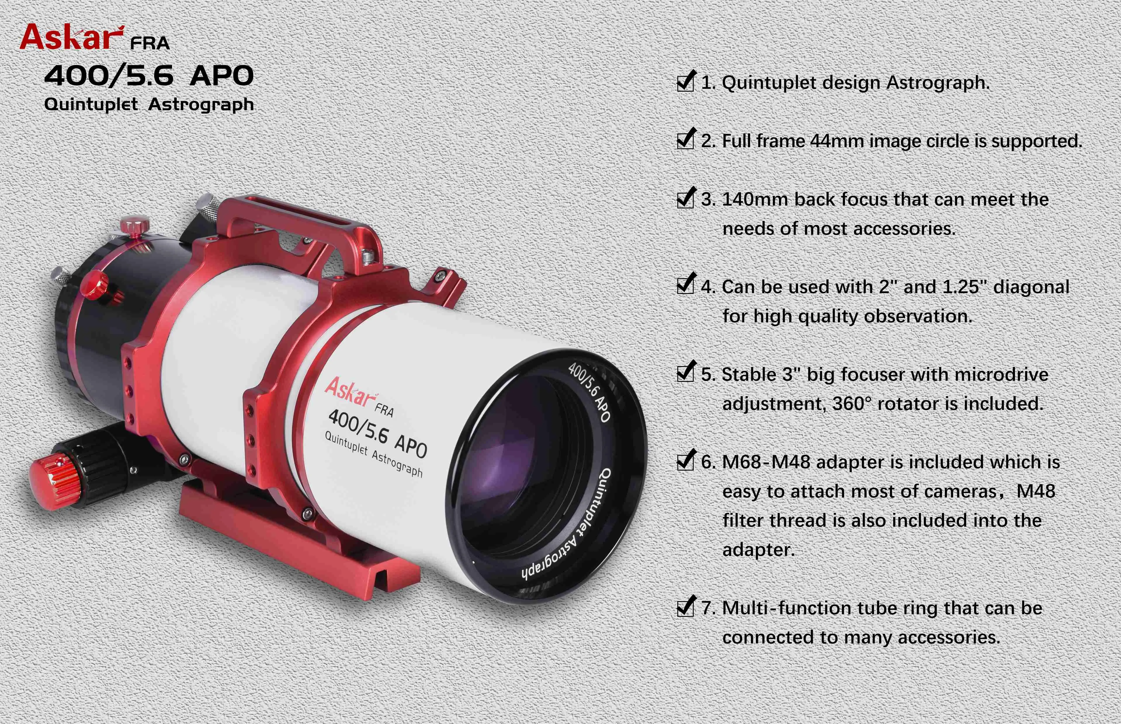 Askar 72mm f/5.6 Quintuplet Petzval Flat-Field Astrograph - FRA400