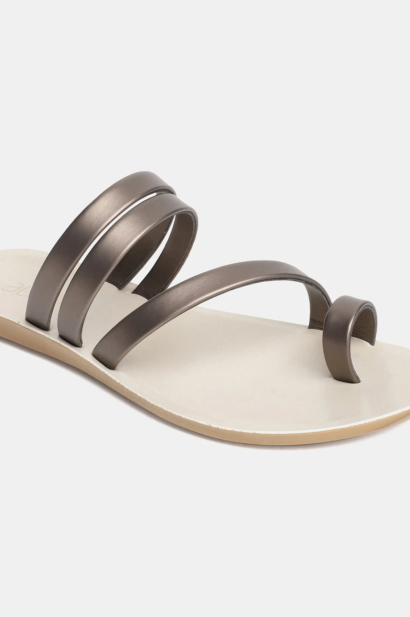 Aurelia Gunmetal Solid Almond Toe Flat-ZKARSYN