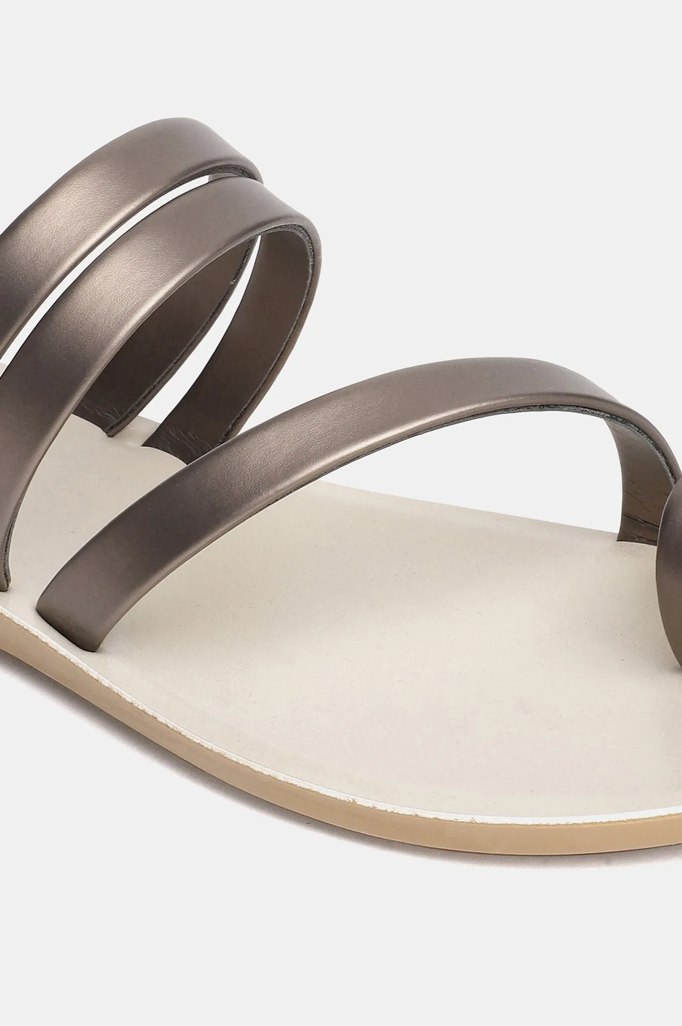 Aurelia Gunmetal Solid Almond Toe Flat-ZKARSYN