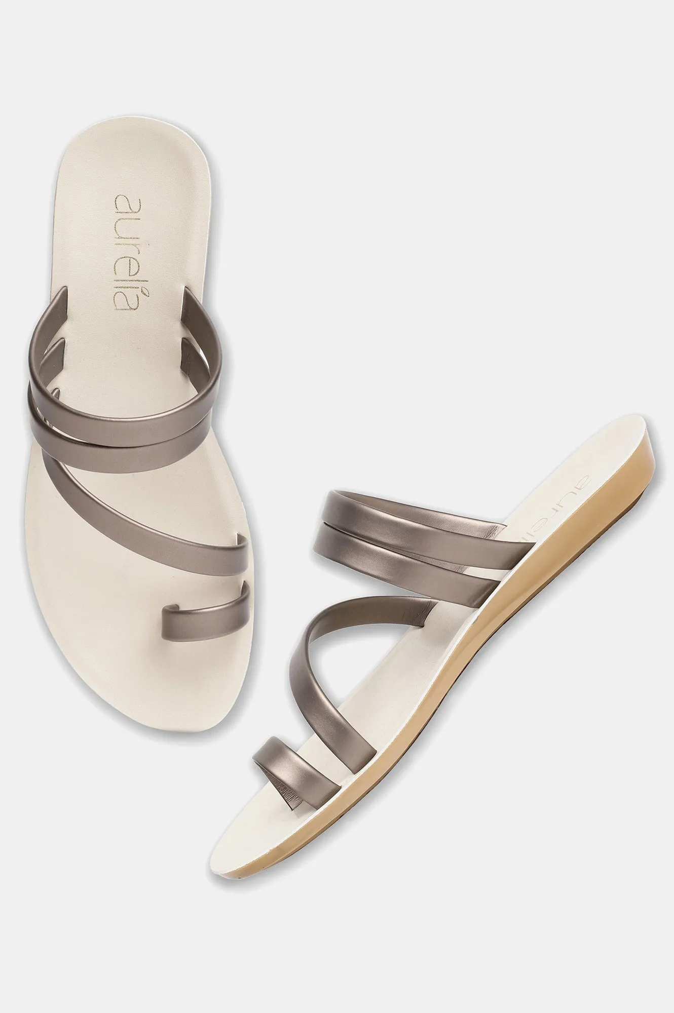 Aurelia Gunmetal Solid Almond Toe Flat-ZKARSYN